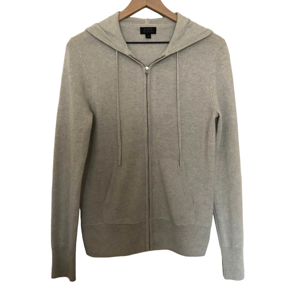 J. Crew Sweaters - J. Crew Italian Cashmere Zip-Front Gray Hoodie Sweater, Size M